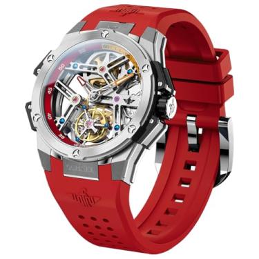 Imagem de OLEVS Relógios masculinos automáticos automáticos automáticos mecânicos executivos luxuosos relógio de pulso de aço inoxidável à prova d'água luminoso, 8003: vermelho e branco