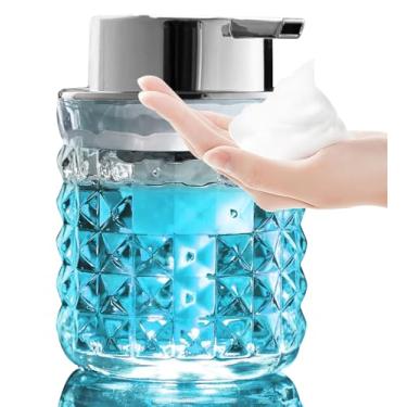Imagem de Dispensador de sabão de espuma de vidro, recarregável, dispensador de sabão para as mãos com grande bomba prateada de abertura ampla para banheiro, cozinha, bancada, decoração de casa moderna com