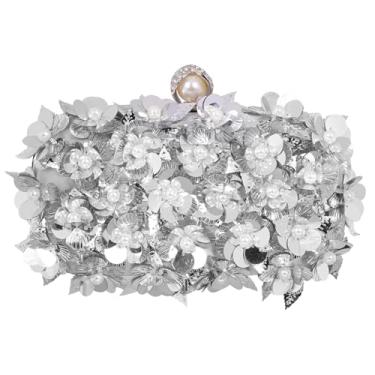 Imagem de Bolsa clutch feminina de lantejoulas brilhantes com corrente removível - elegante bolsa formal para casamento, coquetel, festa de formatura, Prata., Compact