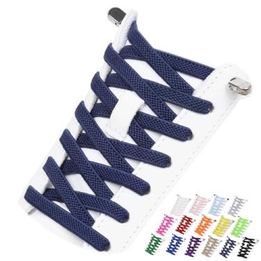 Imagem de Puzeam 2 pares de cadarços elásticos sem cadarço para tênis, cadarços sem amarração para adultos e crianças, Azul marinho, 32 Inch ( 80cm )