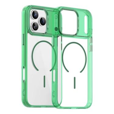 Imagem de SFDSUH Capa de luxo transparente com carregamento sem fio magnético para iPhone 16 Pro (para iPhone 16 Pro/verde)