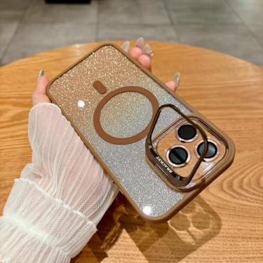 Imagem de HJZSZX Capa protetora de lente de vidro com suporte magnético e à prova de choque para iPhone 16 Plus (para iPhone 16 Plus/ouro deserto)