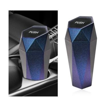 Imagem de MTRPS Lixeira de carro com tampa, suporte de copo de veículo à prova de vazamento, à prova d'água, mini organizador de lixo portátil para carros, casas, escritórios, quartos (azul e roxo)