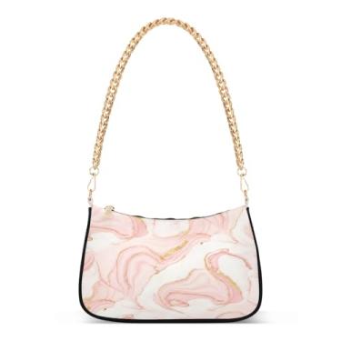 Imagem de Bolsa de ombro com corrente dourada em espiral de mármore rosa e branco, bolsa feminina Hobo, bolsa média elegante para uso diário e noturno