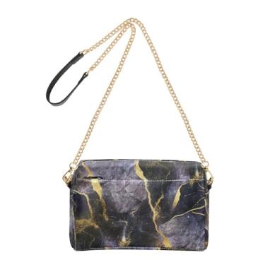 Imagem de Joitme Bolsa de ombro feminina transversal para celular bolsa de ombro de couro PU com alça de corrente chique galáxia roxa dourada