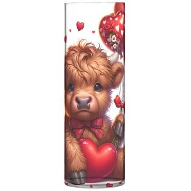 Imagem de Vaso cilíndrico para mesa decorativo bonito vaca highland dia dos namorados grandes vasos de outono plástico personalizado exclusivo decoração de casa moderna, 30 cm x 9,9 cm