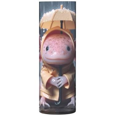 Imagem de Lindos vasos e vasos de plástico com estampa de animal Axolotl Vasos de flores cilíndricos para centros de mesa, decorações de outono para casa, 30 cm x 9,9 cm