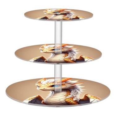 Imagem de Lindo suporte de cupcake com asas de dragão branco para chá e festa de chá, copo redondo, torre de bolo, suporte de acrílico para sobremesa, bandeja de servir comida, aniversário, casamento