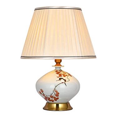 Imagem de Abajur de mesa em cerâmica pintada na cor ameixa, porcelana de Jingdezhen, para cabeceira, estilo tradicional chinês, ideal para sala de estar, mesa de canto ou escritório.