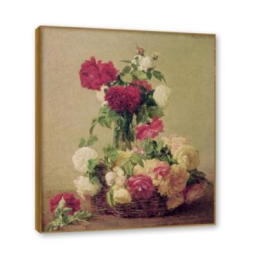 Imagem de Moldura de teca. Arte em tela floral country, pintura botânica vintage de natureza morta, decoração de parede de cozinha de fazenda emoldurada para sala de jantar. B22. 50 x 60 cm - 19,6 x 23,6 pol