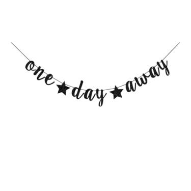 Imagem de SUBOOCA Banner One Day Away; placa engraçada para ensaios e jantares, decorações de festa de noivado de casamento, suprimentos de decoração preta
