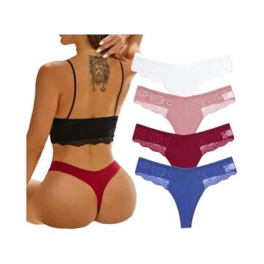 Imagem de Calcinhas De Renda De Algodão Femininas 4PCS, Tangas Sexy, Lingerie, T