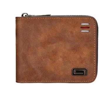 Imagem de Carteira masculina Business marrom claro compacta de couro de grão cruzado resistente à água, design compacto marrom claro com encaixe, couro liso de grão cruzado