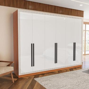 Imagem de Guarda Roupa Roupeiro 6 portas 4 gavetas Valência Freijó Branco Politorno Móveis