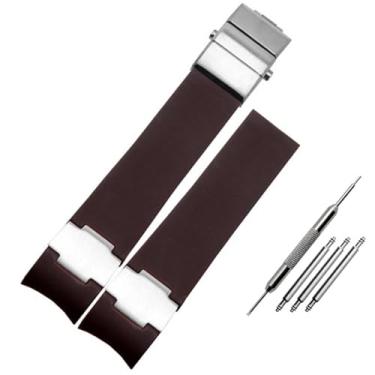Imagem de BDNJN 22 x 20 mm DIVER and Marine pulseira de relógio de borracha de silicone impermeável para ferramentas Ulysse Nardin Man (marrom - prata A)