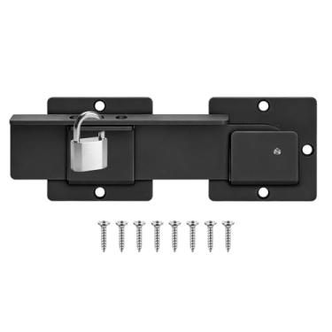 Imagem de Trava de porta flip de 19 cm com 3 furos para cadeado, trava ajustável de liga de alumínio preta resistente para cerca de madeira externa, portões deslizantes/giratórios, porta de celeiro, galpão