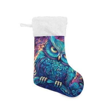 Imagem de ATTX Meias de Natal de coruja neon, suportes de presente brancos de pelúcia para decorações de festas de fim de ano (17,7 polegadas, 1 pacote) #41