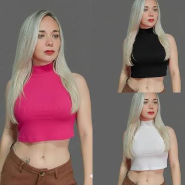 Imagem de Kit com 3 croppeds gola alta sem manga - Taisa ribas, Variadas, único 