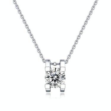 Imagem de Moissanite Solitaire Colar com pingente deslizante para mulheres, 1ct 2ct 3ct D Color VVS Claridade redondo brilhante corte diamante criado em laboratório pino chifrudo prata esterlina 925 banhado a