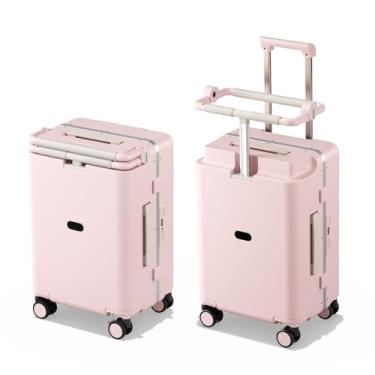 Imagem de DTA Nova Mala de mão de 51 cm para crianças com assento, carrinho de viagem indispensável para a mãe, alça ajustável, mala rígida de policarbonato para a família, rosa, Carry-On 20-Inch, Bagagem