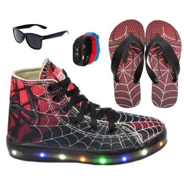 Imagem de Tênis Led Infantil Masculino Cano Alto Botinha Meninos Gamer Aranha +C
