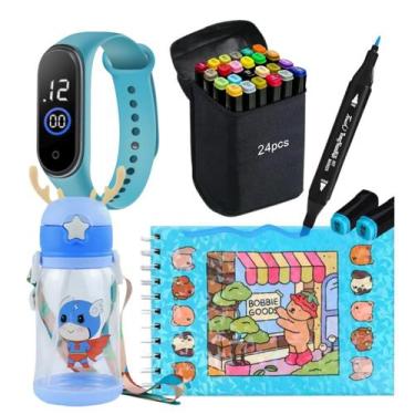 Imagem de KIT de criança Livro de colorir Caneta Touch 24 Cores Relogio Led Garr
