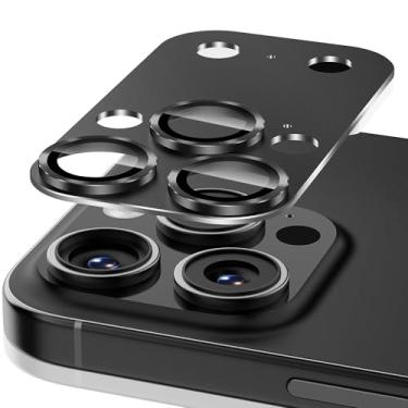 Imagem de Suoman Proteção de lente para iPhone 14 Pro/15 Pro/16 Pro, protetor de câmera de vidro temperado criativo aparência HD, preto