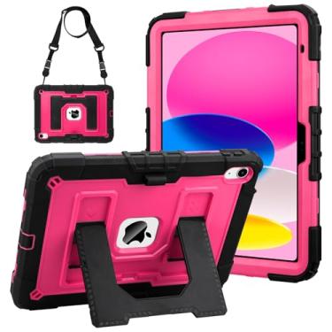 Imagem de VOFUOE Capa para iPad 11ª geração 2025 11 polegadas, para iPad 10ª geração 2023 10,9 polegadas 2022 com alças de ombro, suporte dobrável, capa protetora resistente 3 em 1 - rosa choque e preto