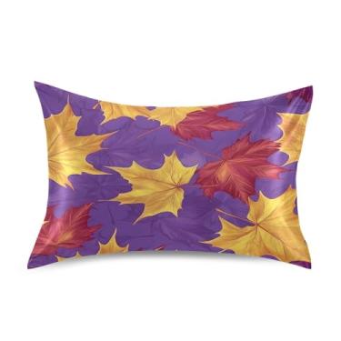 Imagem de Wassud Fronha de cetim com folhas de bordo para cabelo e pele, fronhas de seda lisa, tamanho padrão, capas de almofada respiráveis com fecho de envelope