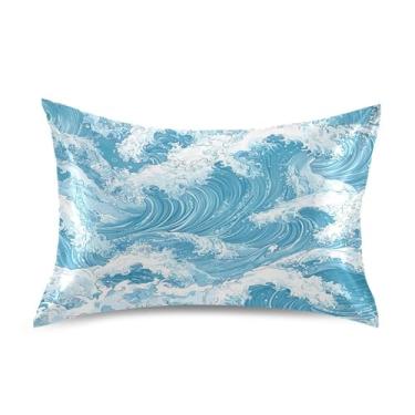 Imagem de Wassud Waves Fronha de cetim para cabelo e pele fronhas de seda lisa king size respiráveis com fecho de envelope