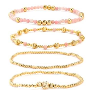 Imagem de SHINUS BOHO Conjunto de pulseiras femininas modernas banhadas a ouro 14 K, pérola, cristal, cruz, contas, clipe de papel, 4 peças, empilháveis, modernas, à prova d 'água, 7.0, Sem Pedra Preciosa