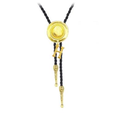 Imagem de JPJZY BRBAM Pingente Bolo Tie Western Cowboy Hat e Letra 3D Letra Bolo Tie Western Cowboy Colar de Couro Masculino, Metal