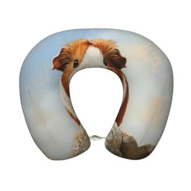 Imagem de XLLingL Travesseiro de viagem com estampa de porquinho-da-índia para avião, travesseiros de pescoço de espuma de memória, travesseiro macio essencial de viagem
