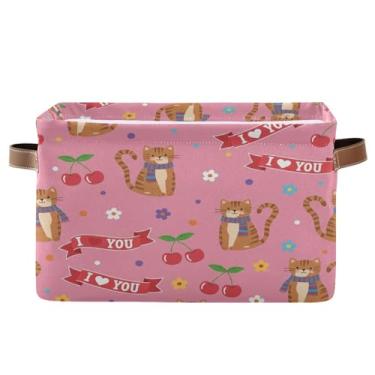 Imagem de Wassud Cesto de armazenamento de lona de cereja com alças, cestas organizadoras dobráveis para armário, banheiro e decoração de casa, 1 pacote