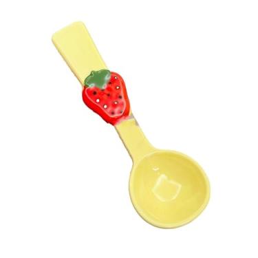 Imagem de Colher de cerâmica de baga pintada à mão linda colher de sorvete de sobremesa - baga amarela