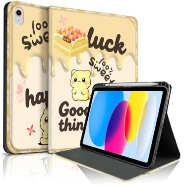 Imagem de Lyforaz Capa para iPad 11th (A16) 27.9 cm 2025/10ª geração 27.7 cm 2022, gato fofo chique elegante bolo doce estética design capa protetora com suporte para lápis, antiderrapante, à prova de choque