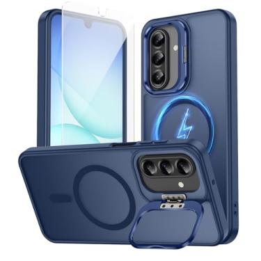 Imagem de TOBOVON Capa para Samsung Galaxy A17, compatível com MagSafe, com suporte de anel de câmera integrado e protetor de tela, capa de telefone magnética A17 fina translúcida fosca fosca de grau militar