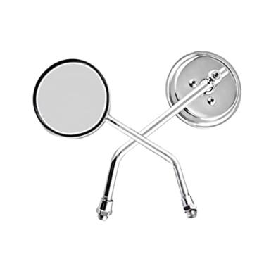 Imagem de Espelhos retrovisores cromados de 10 mm, redondo, quadrado, retro, universal, retro, retro, retro, retro, retro, retro, retro, retro, retro, para motocicleta, para scooter, Dirt Bike, UTV, espelho