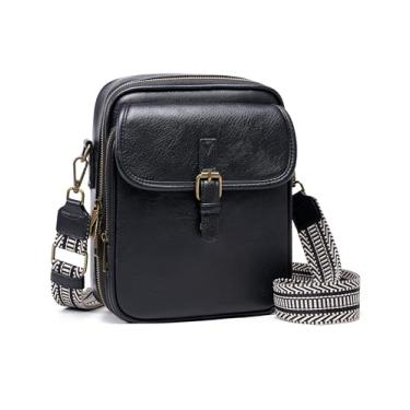 Imagem de Bolsa tiracolo para mulheres e homens, bolsa carteiro antifurto de couro vegano, bolsa transversal vintage com compartimentos para cartões, Alça larga preta a, Large, Vintage