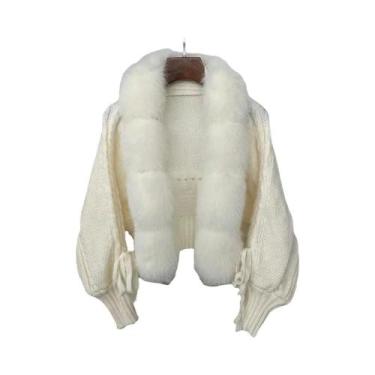 Imagem de Casaco De Tricô Feminino De Inverno Com Pele De Raposa Real, Jaqueta C