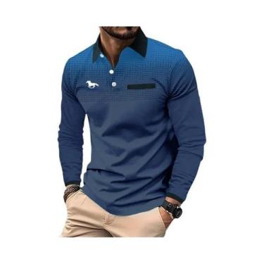 Imagem de Camisa Polo Masculina De Manga Longa Casual Para Negócios Primavera Ou