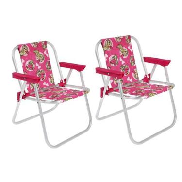 Imagem de Kit 2 Cadeiras de Praia Dobrável Infantil em Alumínio Barbie Verão Bel