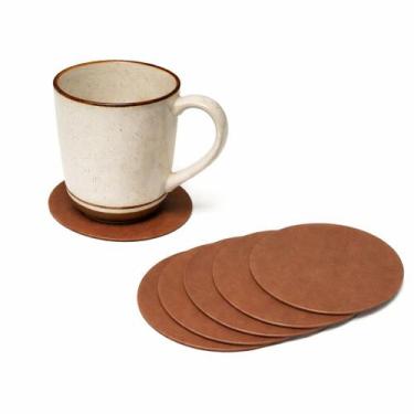 Imagem de Kit 6 Porta Copo Redondo Couro PU 10cm Caneca Taça Descanso Suporte Pr