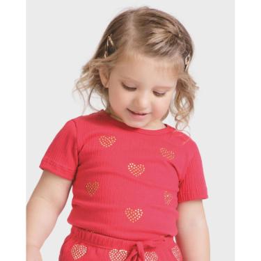 Imagem de Blusa com estampa coração verão brilho fofo leve fresquinho - Vermelho e Rosa - Menina 1 a 4 anos-Feminino