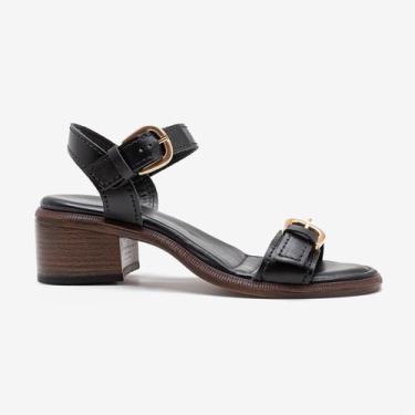 Imagem de Sandália Feminina Evora Couro Preto - Democrata, 38