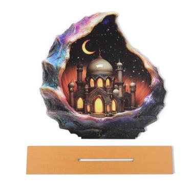 Imagem de Decorações de mesa Ramadan Eid Mubarak - Placas de mesa, mesas centrais de bandeja em camadas para decoração islâmica Al-Fitr Eid e Ramadã