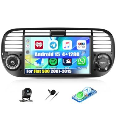 Imagem de [4+128G] Rádio estéreo para carro Android 15 para Fiat 500 2007-2015 com carro sem fio e Android Auto, rádio veicular com tela sensível ao toque de 17 polegadas com link espelhado, WiFi, GPS