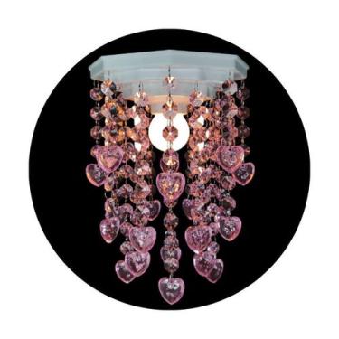 Imagem de Lustre De Teto Decorar Quarto De Menina Tema Corações Rosa Luminária d