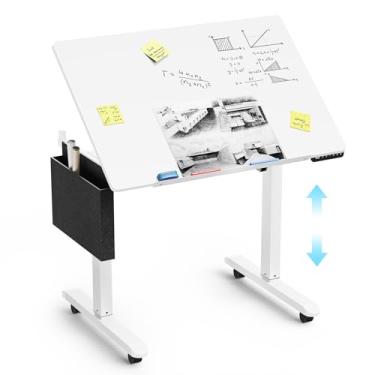 Imagem de ERGO COLLECT Mesa de pé com quadro branco – Mesa de desenho elétrica ajustável em altura, parte superior dobrável para apagar a seco, mesa de desenho móvel com rodas e bolsa de armazenamento para casa