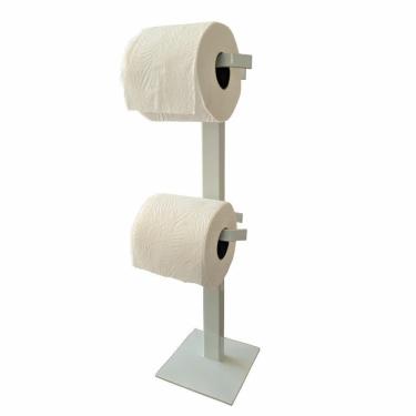 Imagem de Porta Papel Higiênico De Chão Papeleira Dupla Branco Brilho